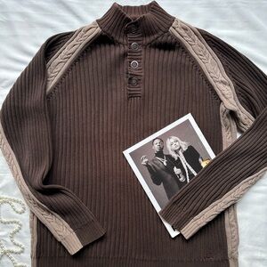 Mexx Brown and Tan Cardigan Sweater